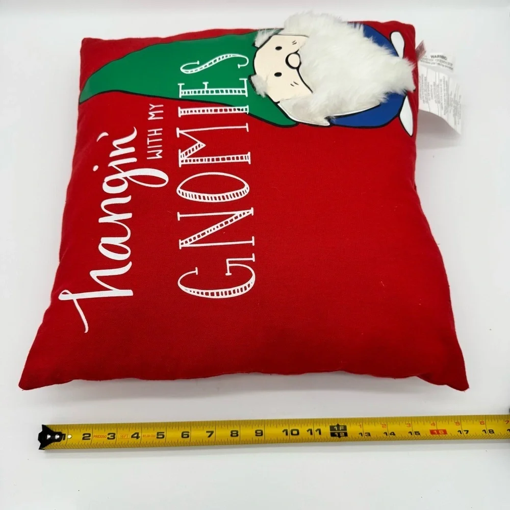 HOLIDAY LANE HANGIN' WITH MY GNOMIES RED HOLIDAY DECORATIVE SQUARE PILLOW